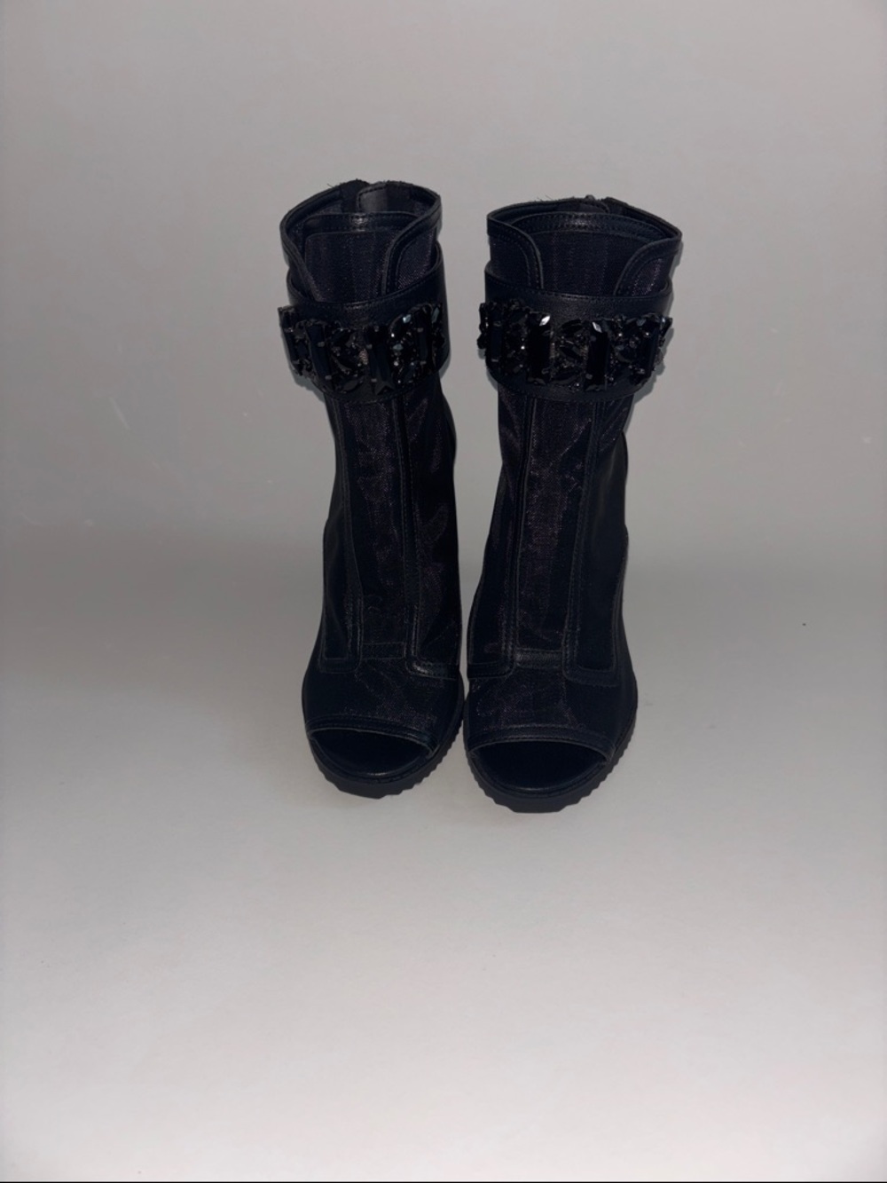 Karl Lagerfeld Black Jeweled Peep-Toe Heel Boots